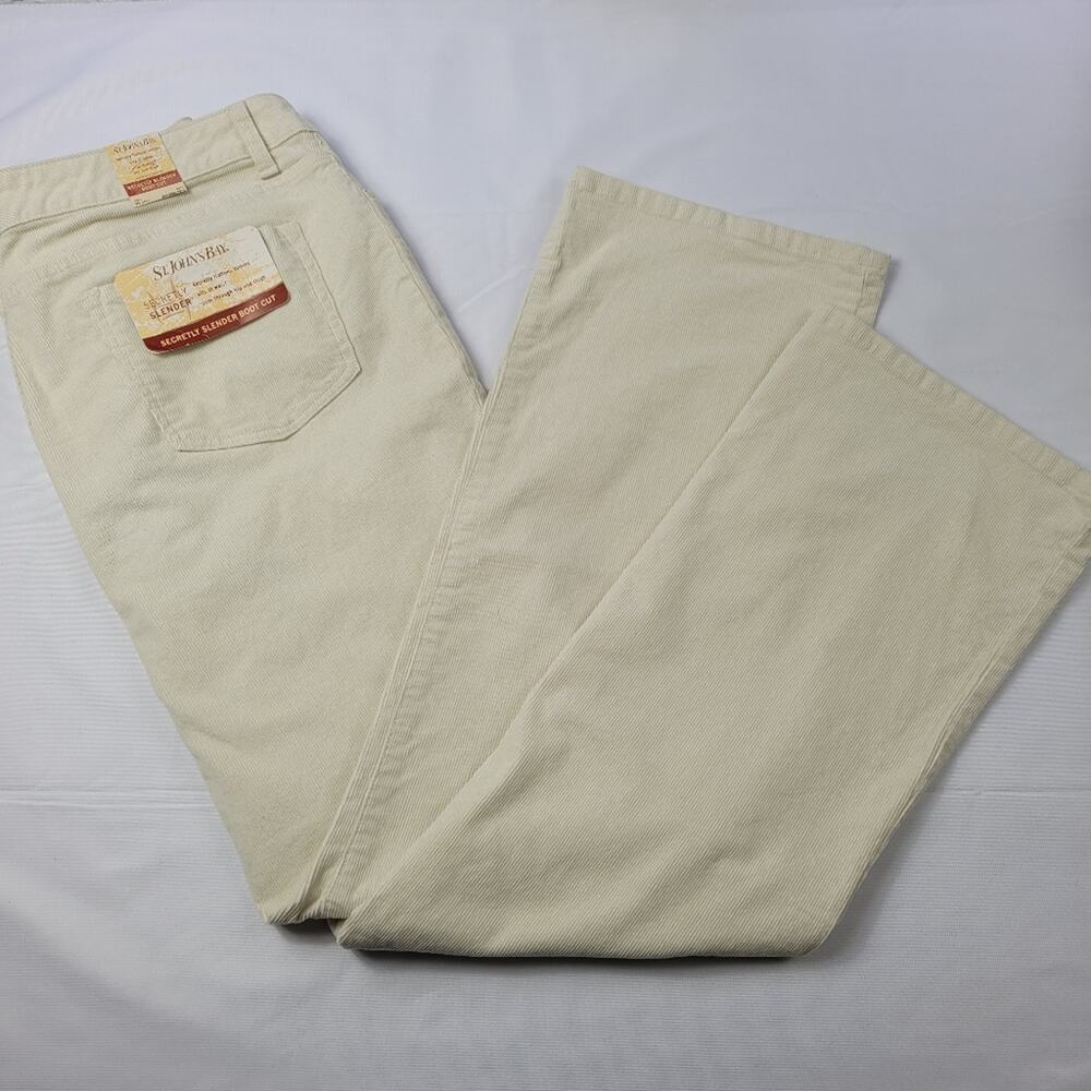 NWT St John's Bay Offwhite Secretly Slender Bootcut Corduroy Jeans Stretch sz 14